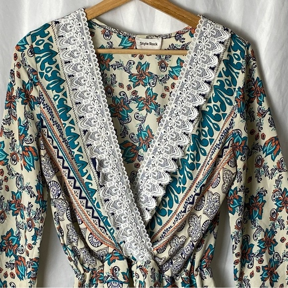 Style Rack Floral Print Paisley Boho Long Sleeve Romper Size Large - Picture 4 of 16